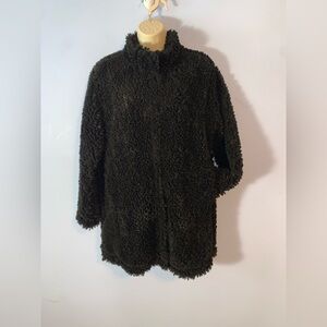 Banana republic high neck midi Women's Black Faux Fur Coat med curly teddy shag
